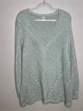 Chicos Knit Sweater Mint Boho Festival Coastal Beach Vacation - Size 4 XXL /20